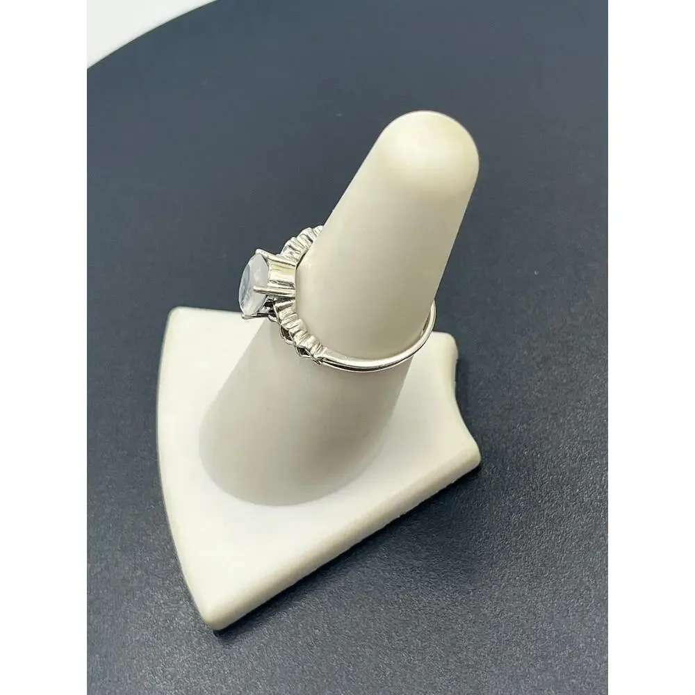 Rainbow Moonstone Oval Prong Set Side‎ Twist Detail Sterling Silver  Ring Sz 6.5